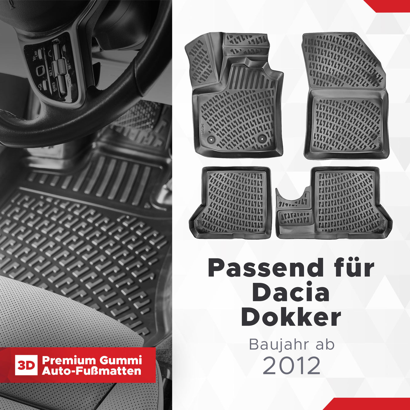 3D Auto Fussmatten Set passend für Dacia Dokker Baujahr 2012-2021