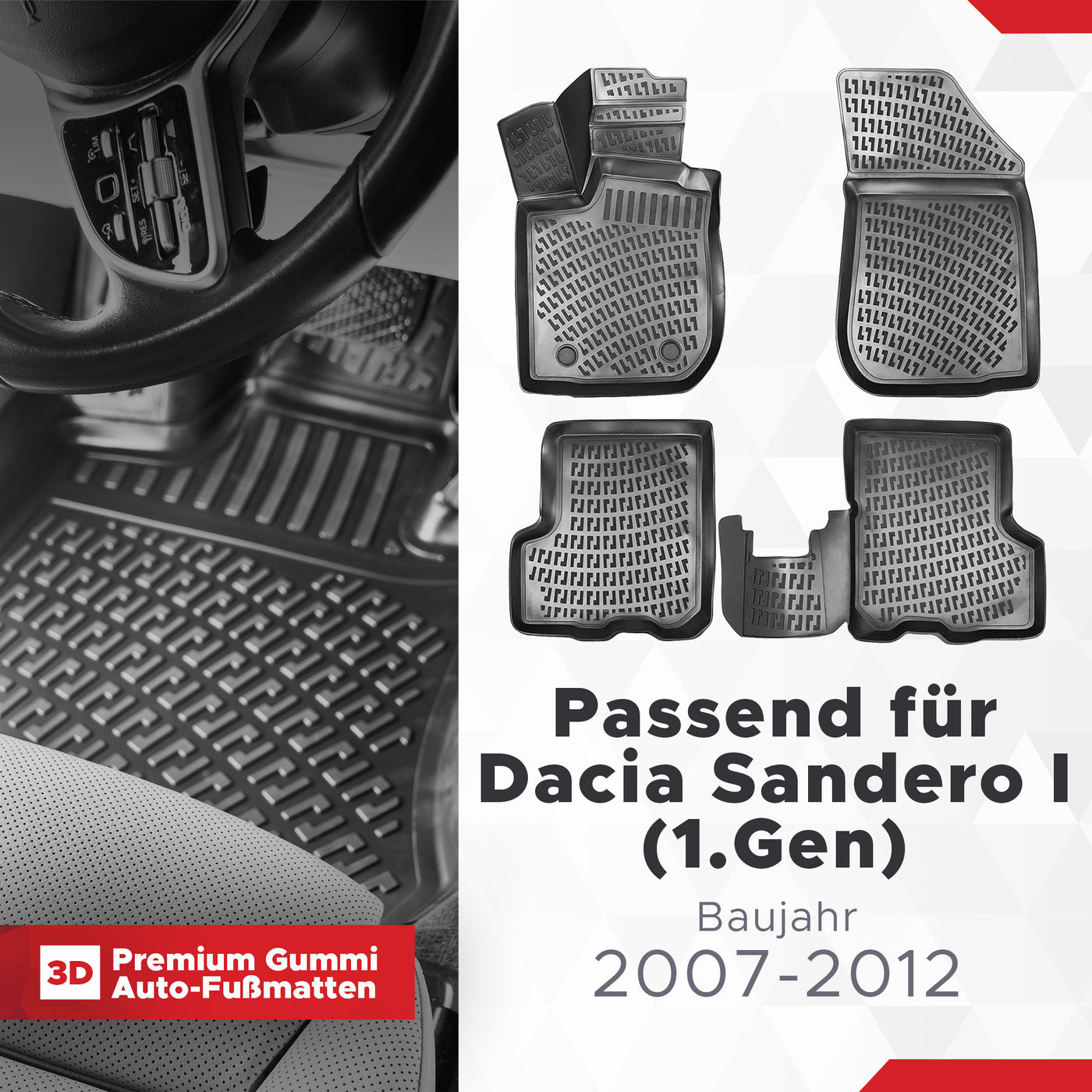 3D Auto Fussmatten für Dacia Sandero (1.Gen) 2007-2012