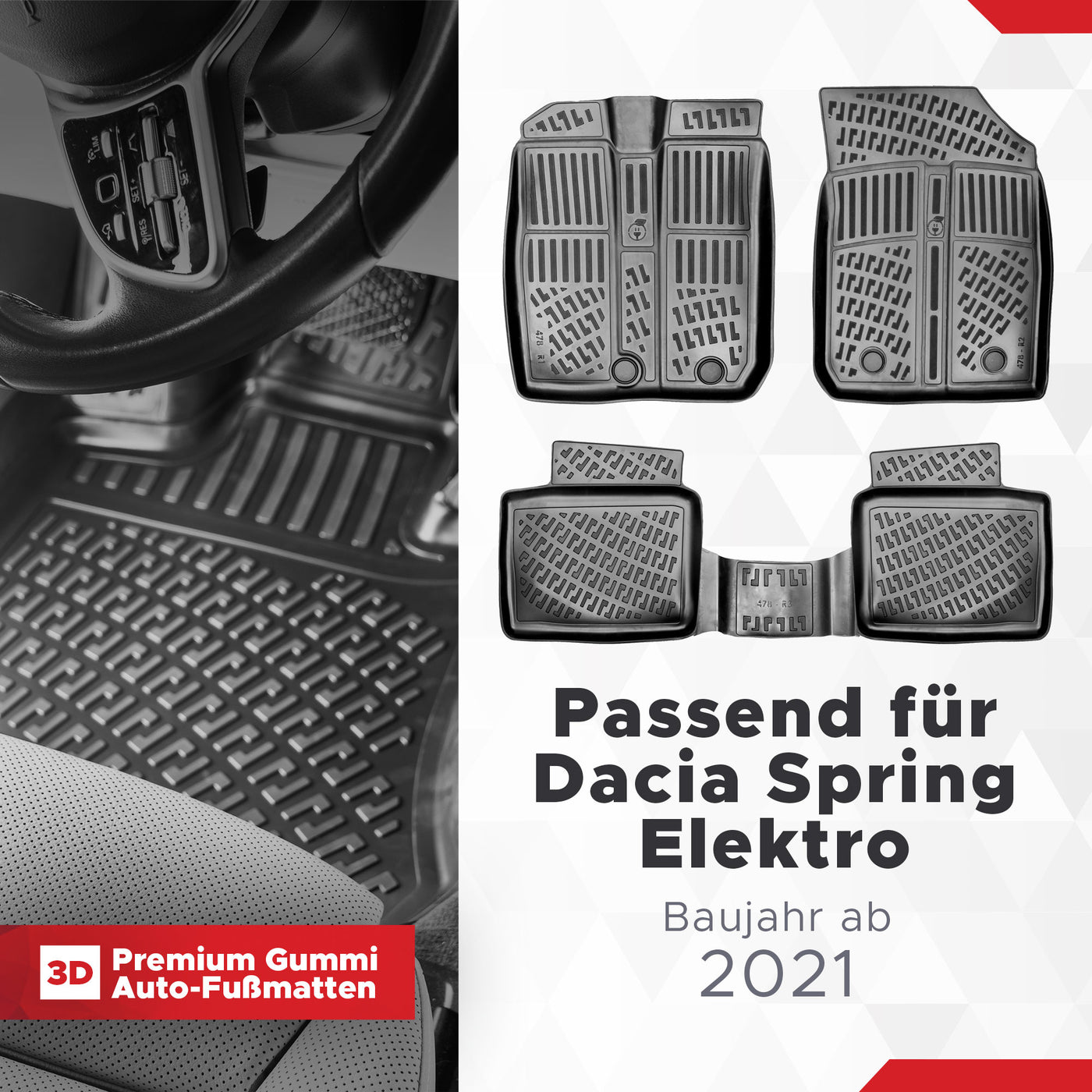 3D Auto Fussmatten Set passend für Dacia Spring Elektro Baujahr ab 2021