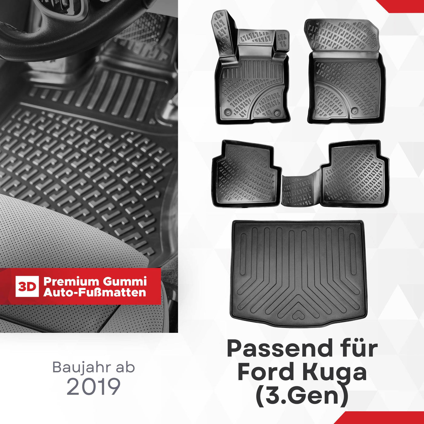 3D Auto Gummimatten & Kofferraumwanne Set für Ford Kuga (3.Gen) Baujahr ab 2020