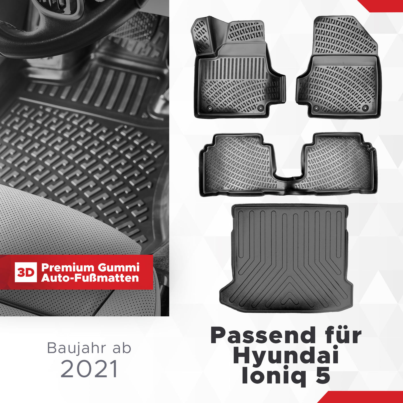 3D Auto Gummimatten & Kofferraumwanne Set für Hyundai IONIQ 5 Baujahr ab 2021