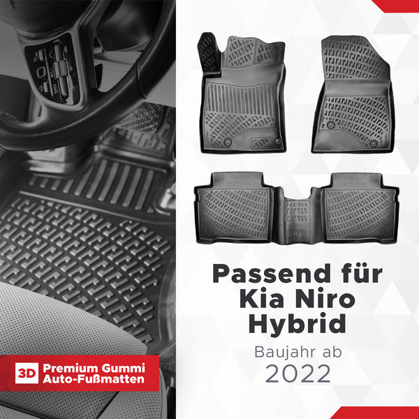 3D Auto Fussmatten Set passend für Kia Niro Hybrid Baujahr ab 2022 ( passt nicht für PHEV/Elektromodell )