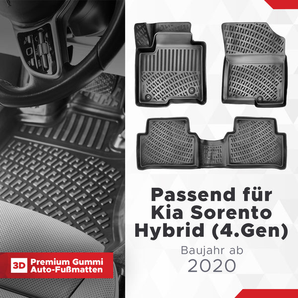 3D Auto Fussmatten Set passend für Kia Sorento Hybrid (4.Gen) Baujahr ab 2020
