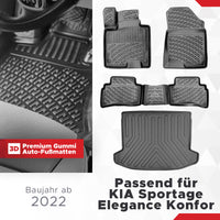 3D Auto Gummimatten & Kofferraumwanne Set für KIA Sportage Elegance Konfor/Cool Paket ab 2022 (Benzin/Diesel Mild Hybrid) (Passt Nicht In HYBRID MODEL HEV!!)