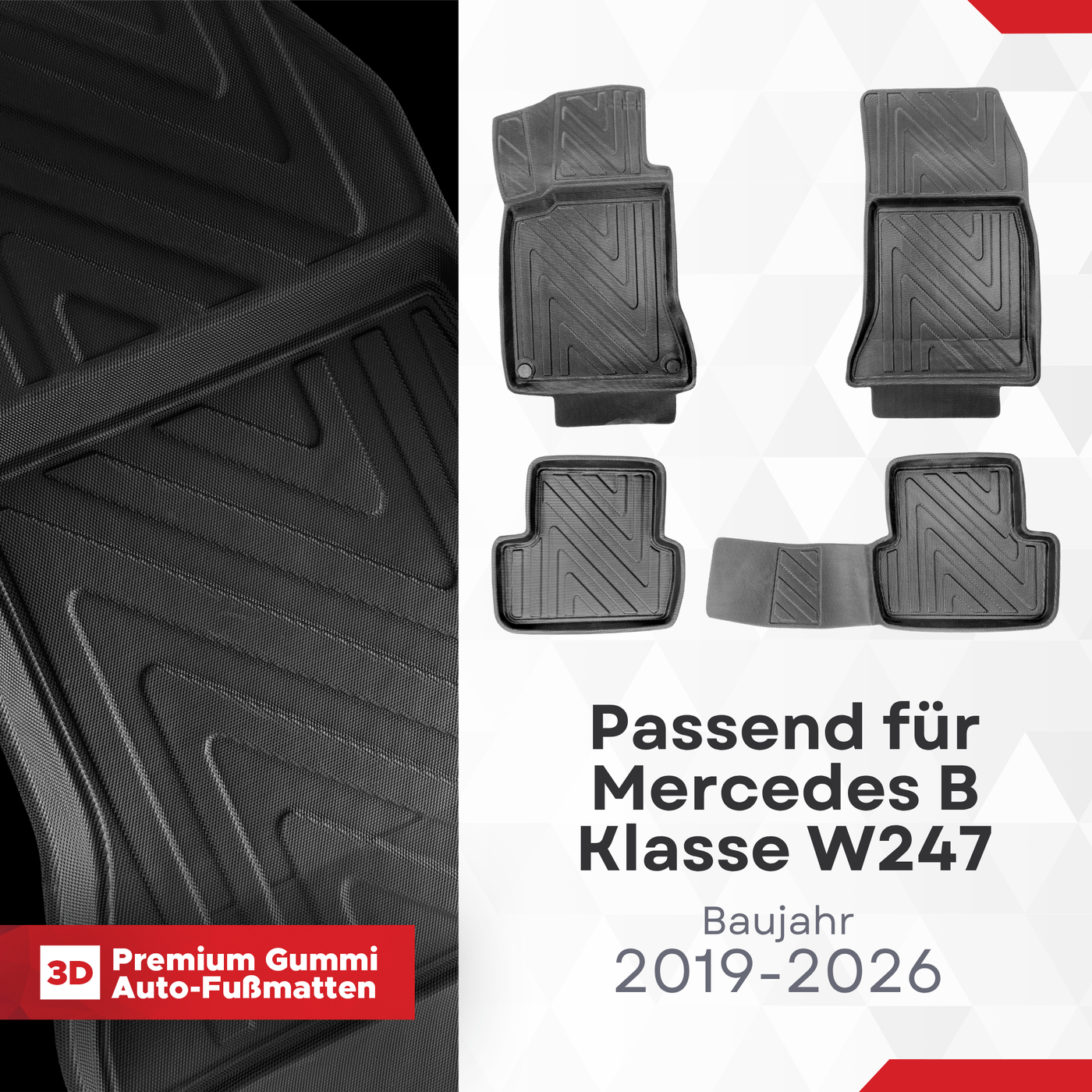 3D Auto Fussmatten für Mercedes B Klasse W247 2019-2026 Carbon-Optik