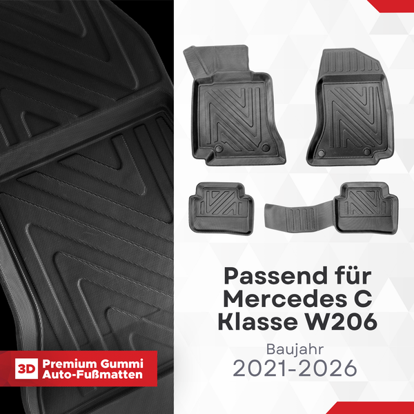 3D Auto Fussmatten für Mercedes C Klasse W206 2021-2026 Carbon-Optik (Nicht in PHEV)