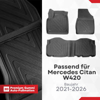 3D Auto Fussmatten für Mercedes Citan W420 2021-2026 Carbon-Optik