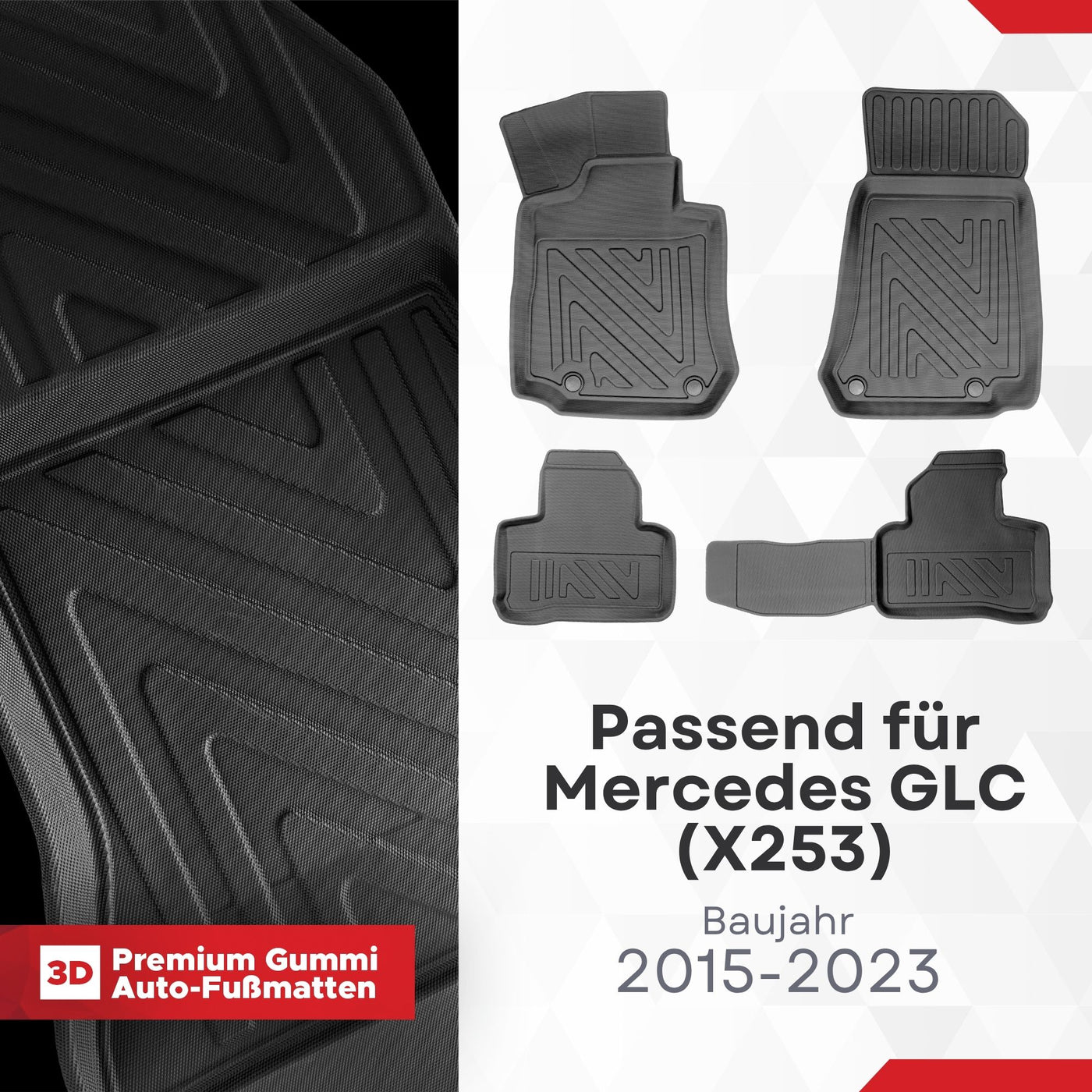 3D Auto Fussmatten für Mercedes GLC (X253) 2015-2023 Carbon-Optik