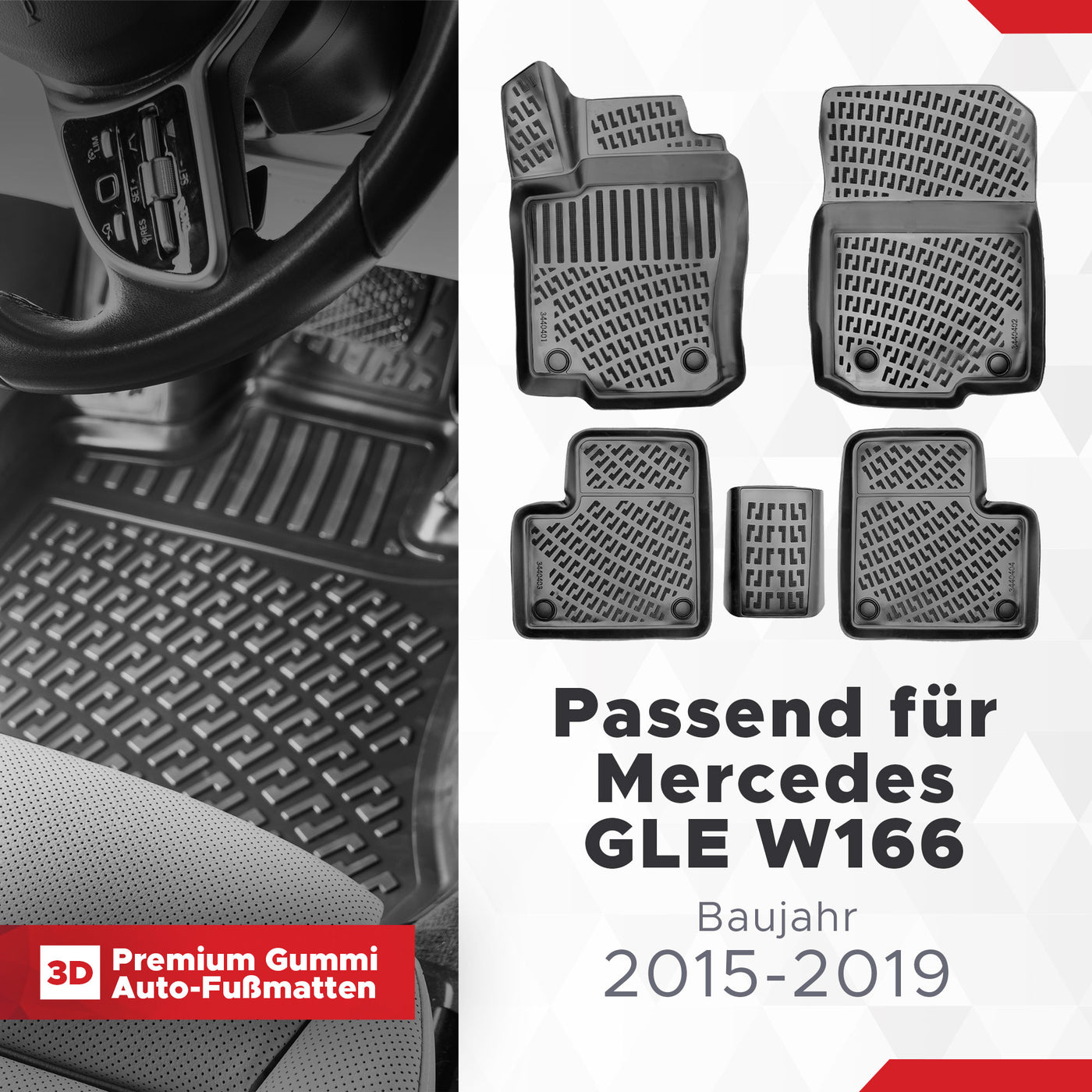 3D Auto Fussmatten Set passend für Mercedes GLE W166 Baujahr 2015-2019