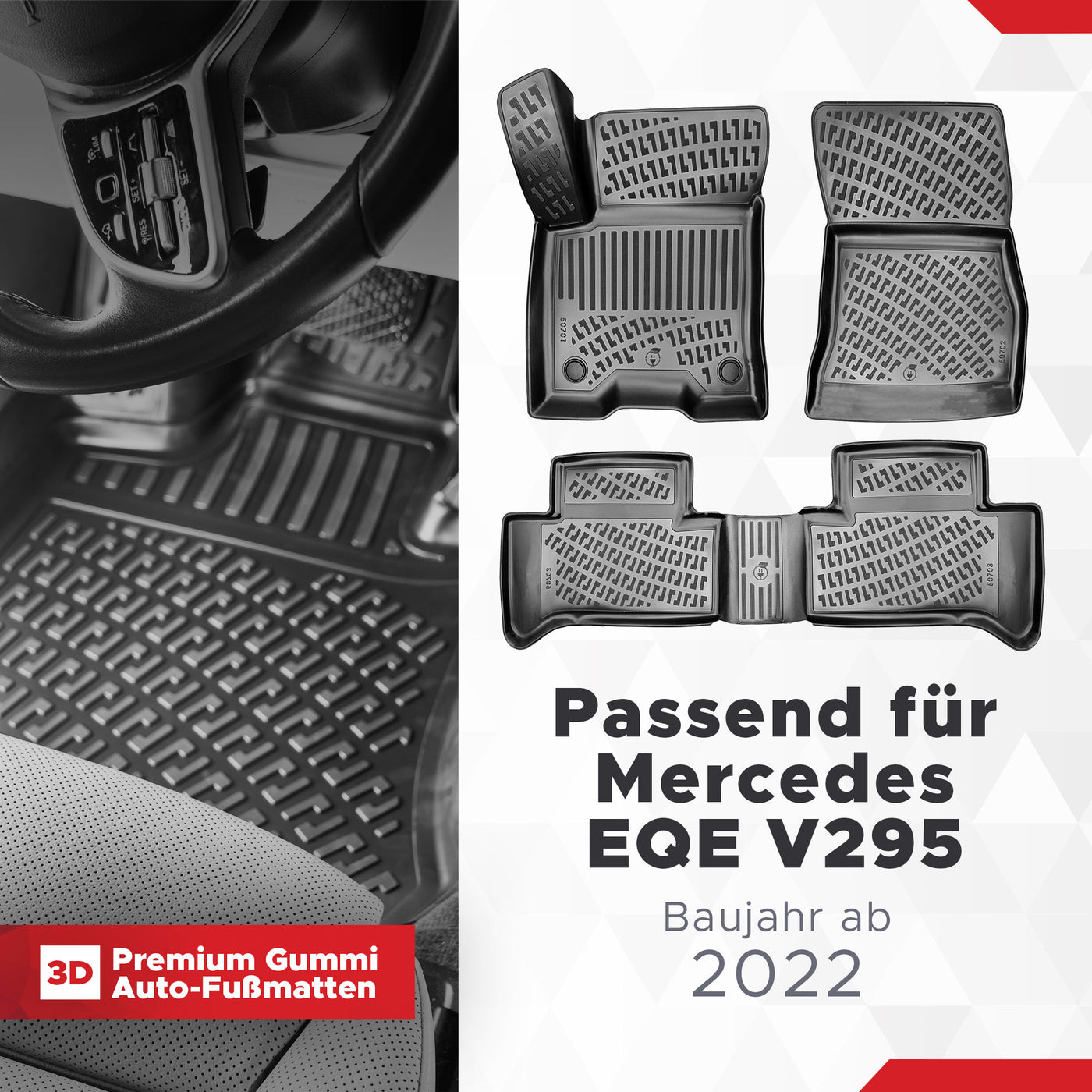 3D Auto Fussmatten Set passend für Mercedes EQE V295 Baujahr ab 2022