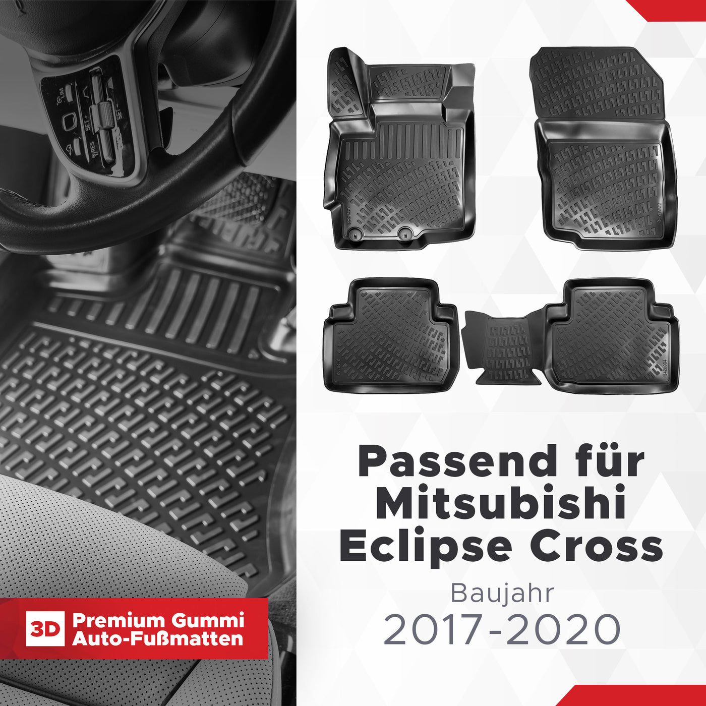 3D Auto Fussmatten Set passend für Mitsubishi Eclipse Cross Baujahr 2017-2020 ( Passt Nicht in Plug-in Hybrid )