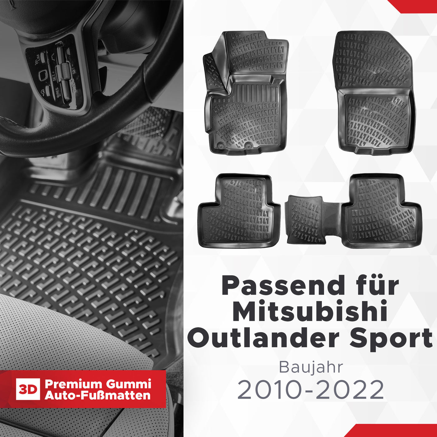 3D Auto Fussmatten Set passend für Mitsubishi Outlander Sport Baujahr 2010-2022