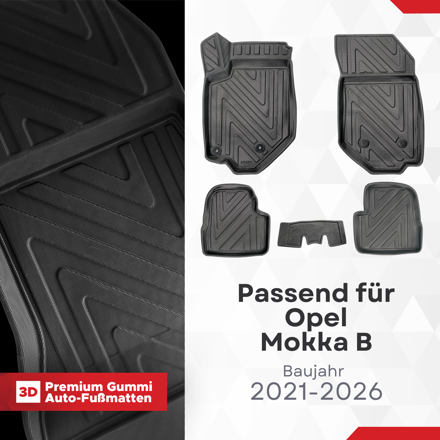 3D Auto Fussmatten für Opel Mokka B 2021-2026 Carbon-Optik (Nicht in EV)