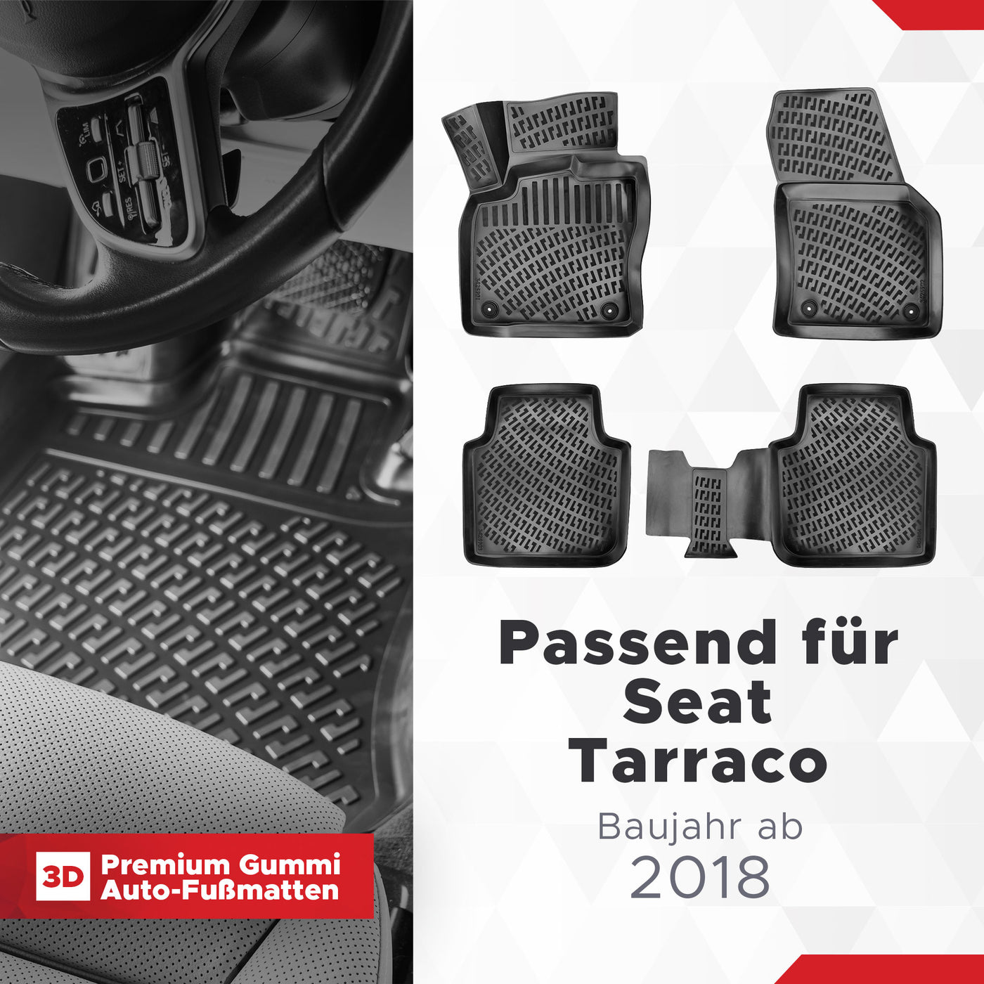 3D Auto Fussmatten Set passend für Seat Tarraco Baujahr ab 2018