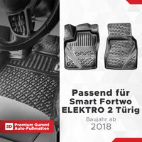 3D Auto Fussmatten Set passend für Smart Fortwo ELEKTRO 2 Türig Baujahr ab 2018