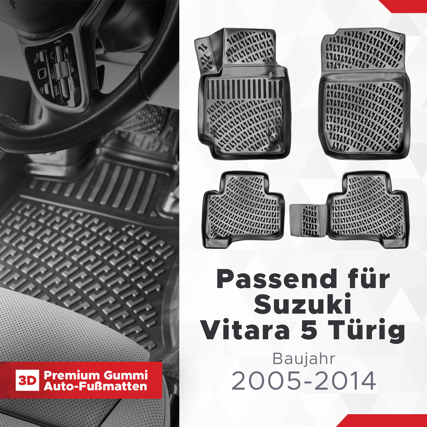 3D Auto Fussmatten Set passend für Suzuki Vitara 5 Türig Baujahr 2005-2014