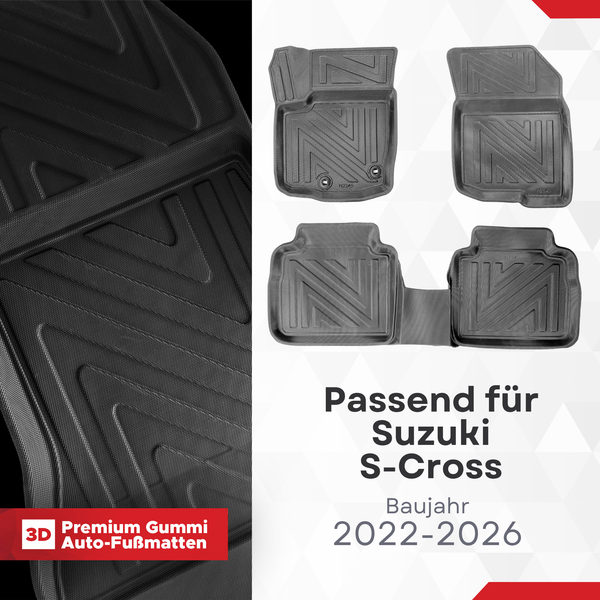 3D Fußmatten für Suzuki S-Cross | 2022-2026 | Carbonfaser-Optik Gummimatten