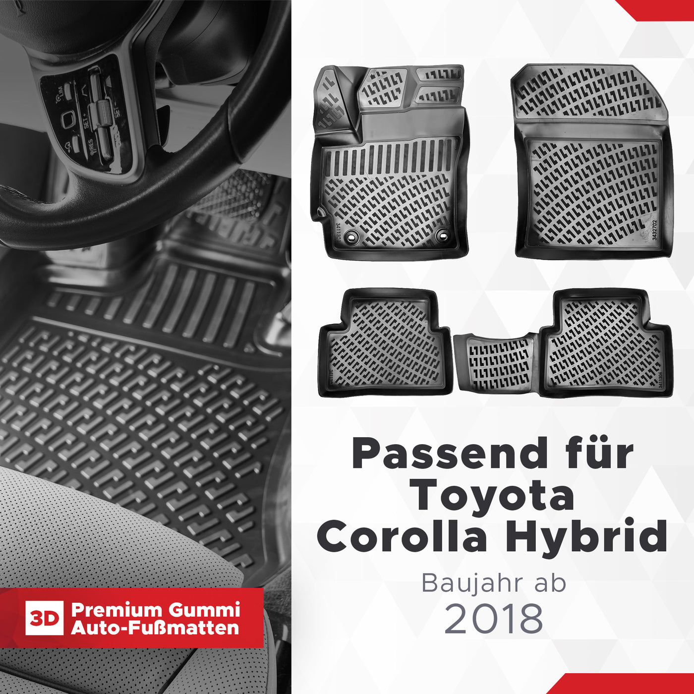 3D Auto Fussmatten für Toyota Corolla (E21) Hybrid 2019-2026