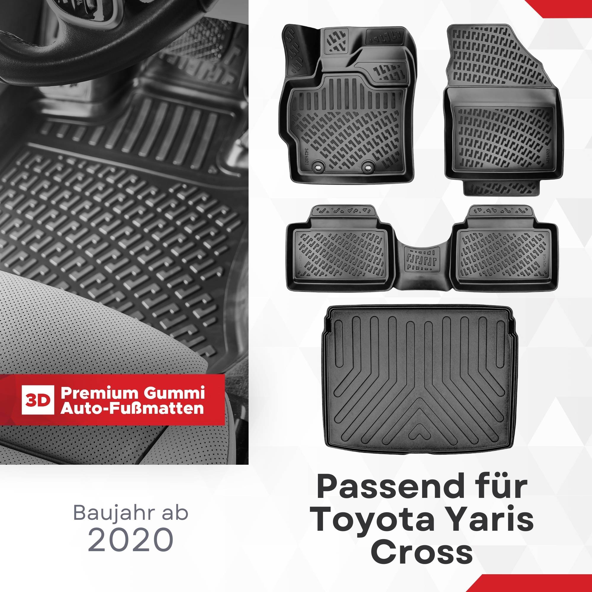 3D Auto Gummimatten & Kofferraumwanne für Toyota Yaris Cross 2021-2026