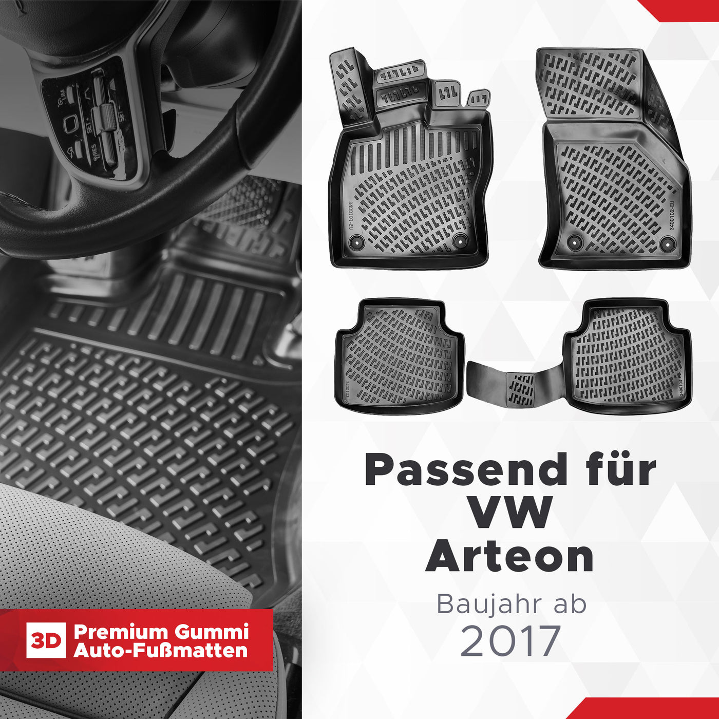 3D Auto Fussmatten Set passend für VW Arteon Baujahr ab 2017