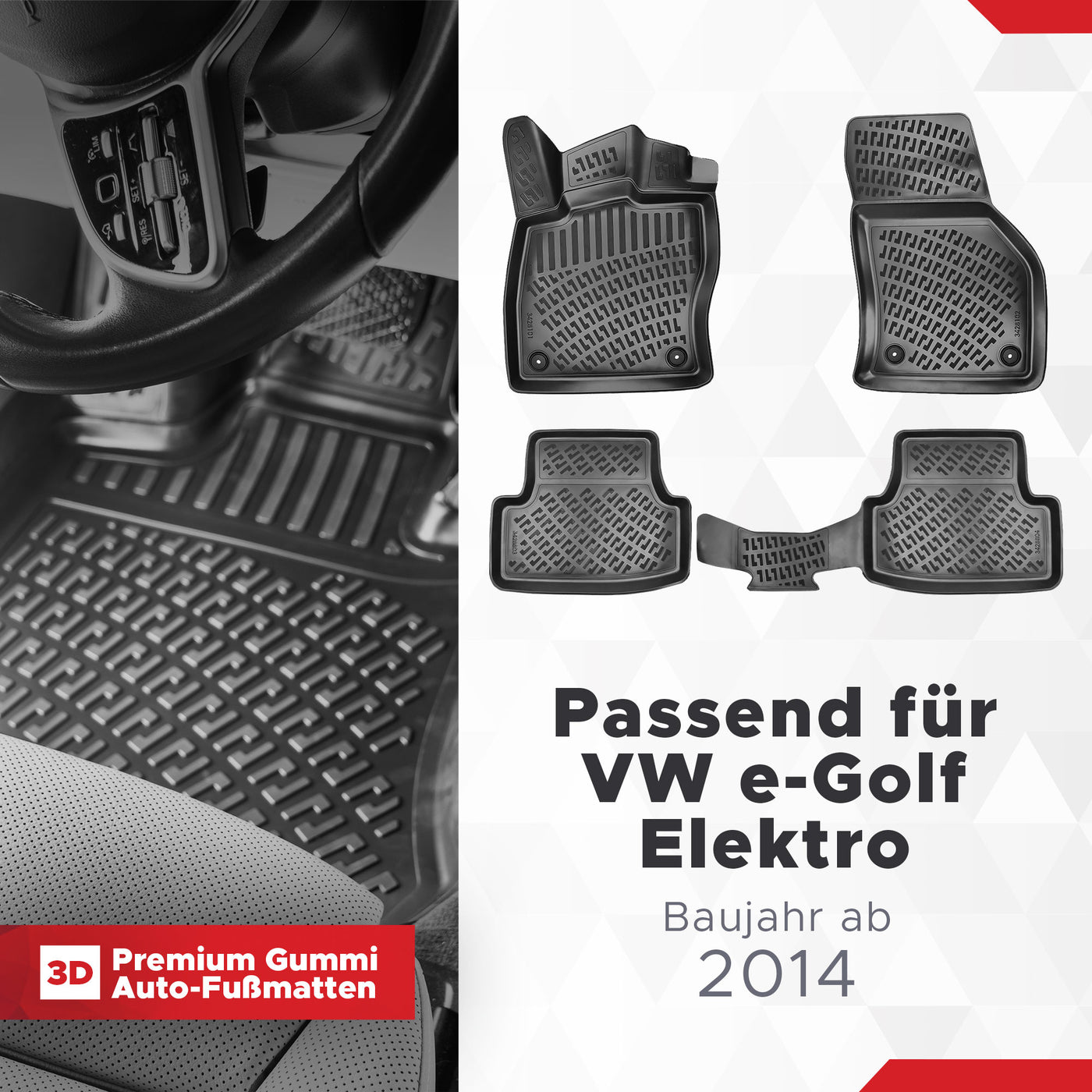 3D Auto Fussmatten Set passend für VW e-Golf Elektro Baujahr ab 2014