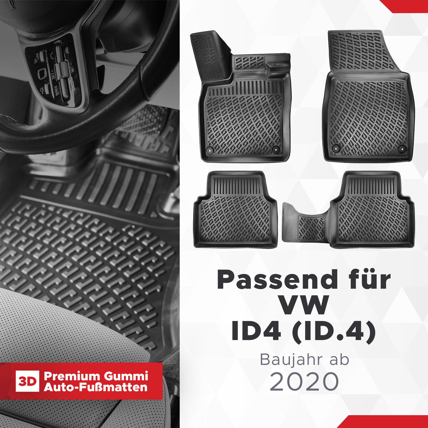 3D Auto Fussmatten Set passend für VW ID4 (ID.4) Baujahr ab 2020