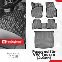 3D Auto Gummimatten & Kofferraumwanne Set für VW Touran (2.Gen) Baujahr ab 2015