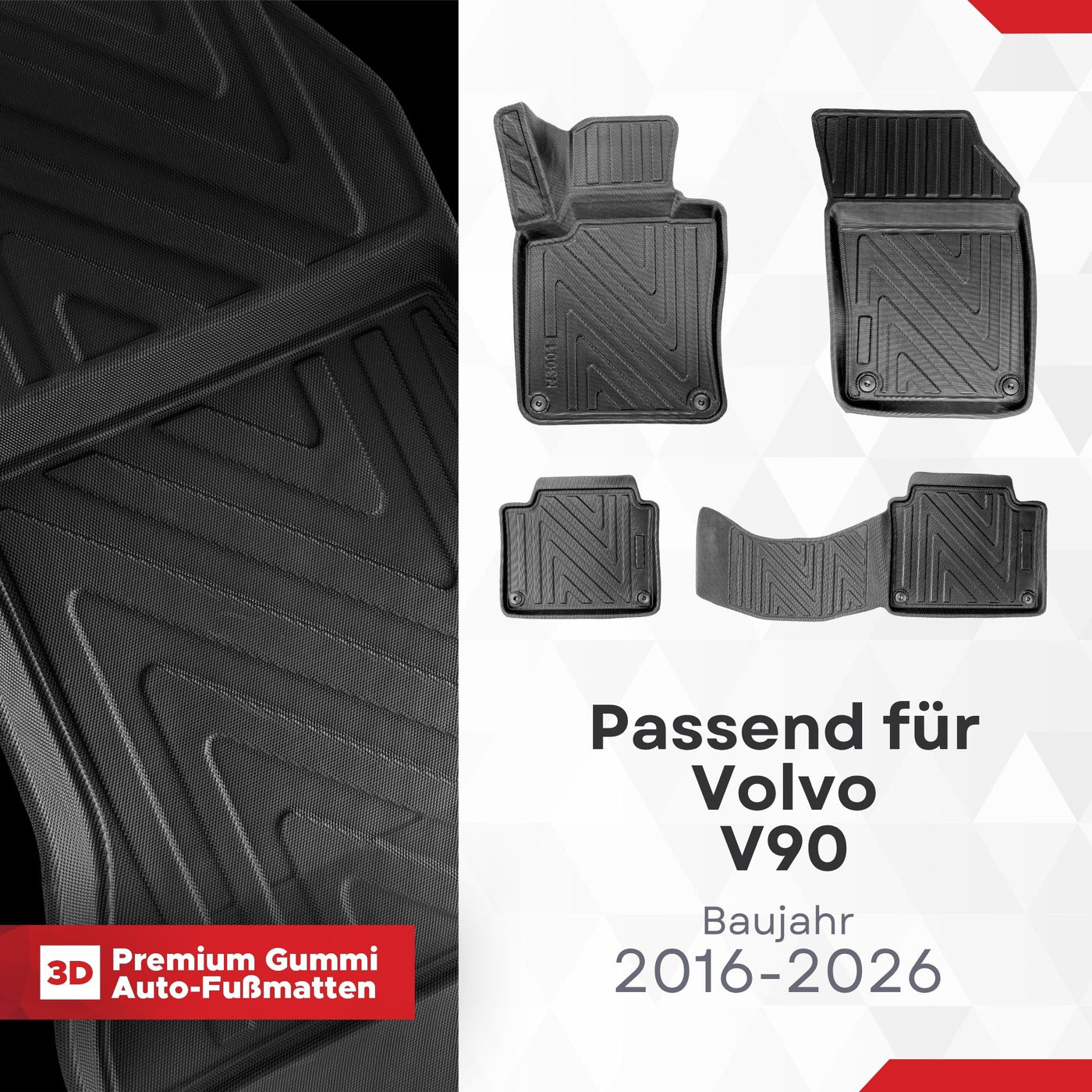 3D Auto Fussmatten für Volvo V90 2016-2026 Carbon-Optik