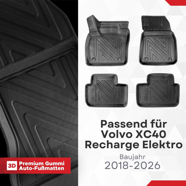 3D Auto Fussmatten für Volvo XC40 Recharge Elektro 2018-2026 Carbon-Optik