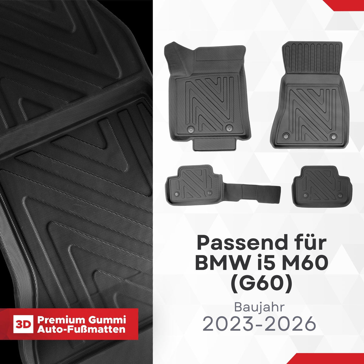 3D Auto Fussmatten für BMW i5 M60 (G60) 2023-2026 Carbon-Optik