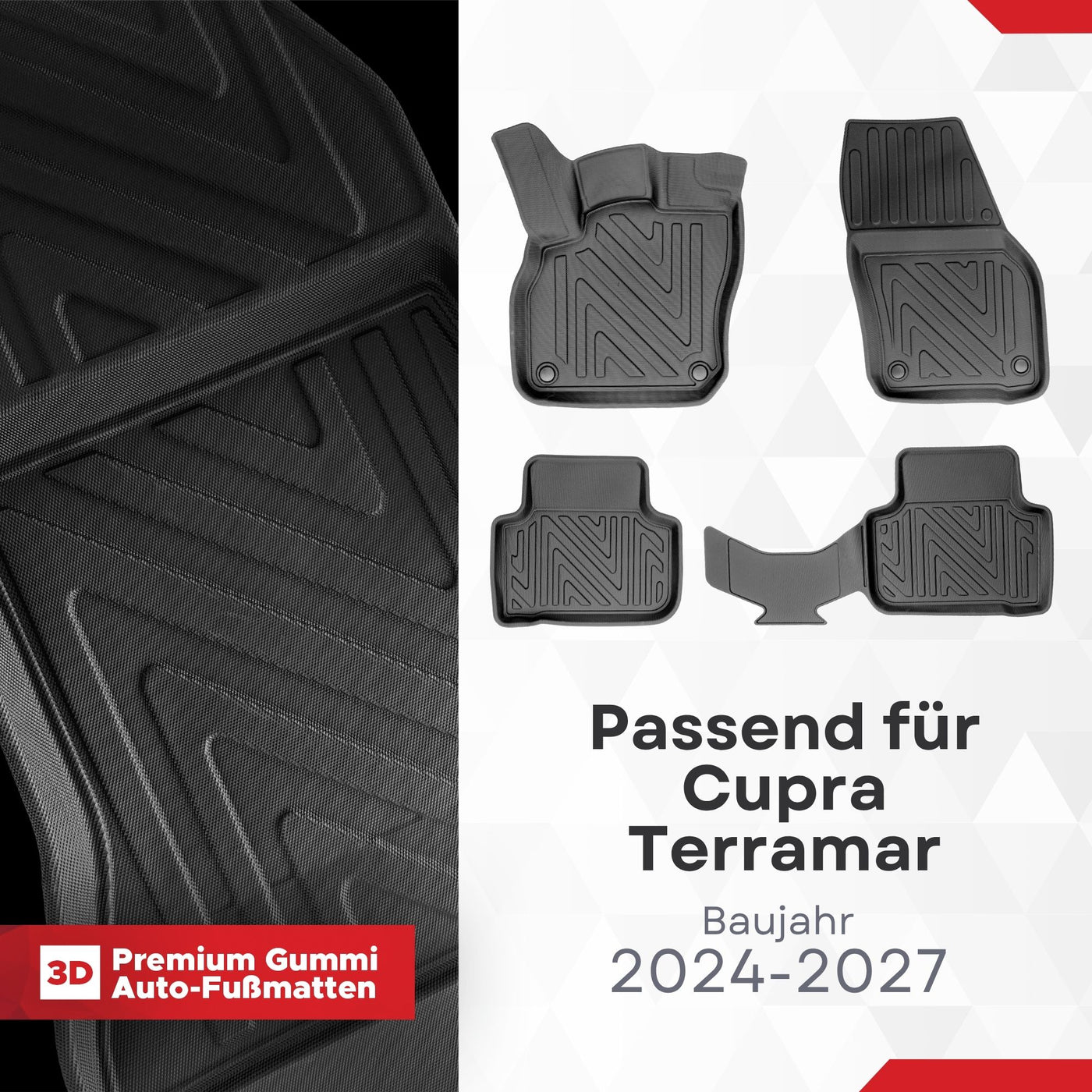 3D Auto Fussmatten für Cupra Terramar 2024-2027 Carbon-Optik