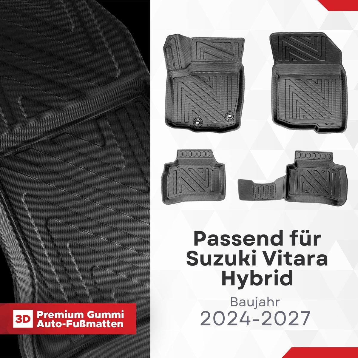 3D Auto Fussmatten für Suzuki Vitara Hybrid 2024-2027 Carbon-Optik