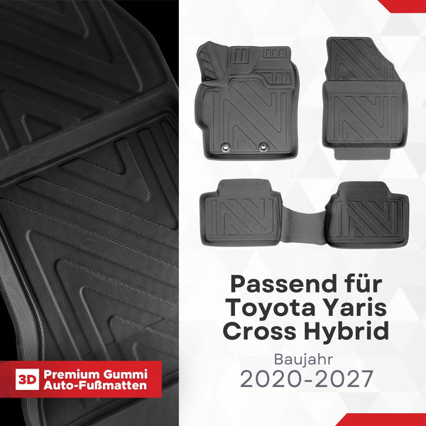 3D Auto Fussmatten für Toyota Yaris Cross Hybrid 2020-2027 Carbon-Optik