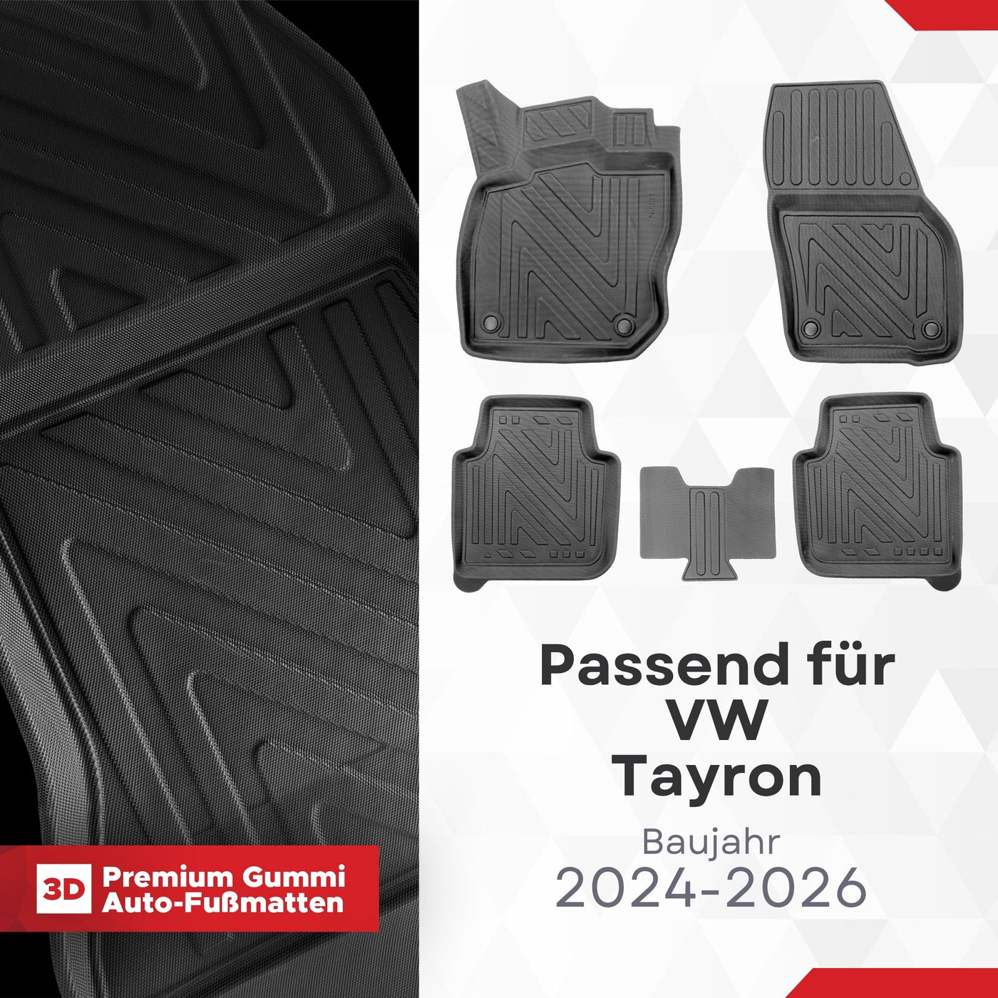 3D Auto Fussmatten für VW Tayron 2024-2026 Carbon-Optik