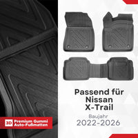3D Auto Fussmatten für Nissan X-Trail T33 2022-2026 Carbon-Optik