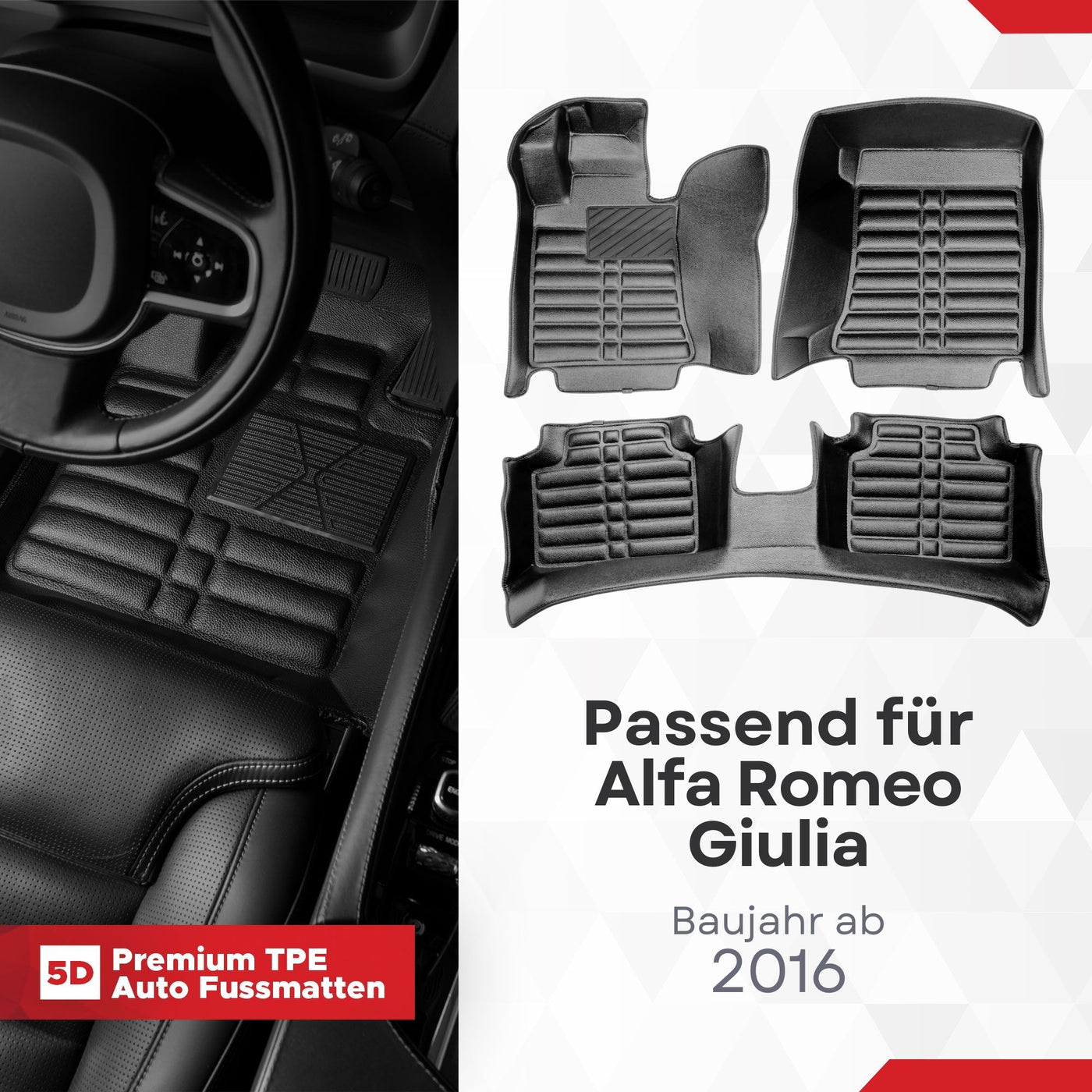 5D Premium Auto Fussmatten für Alfa Romeo Giulia 2016-2026 Facelift