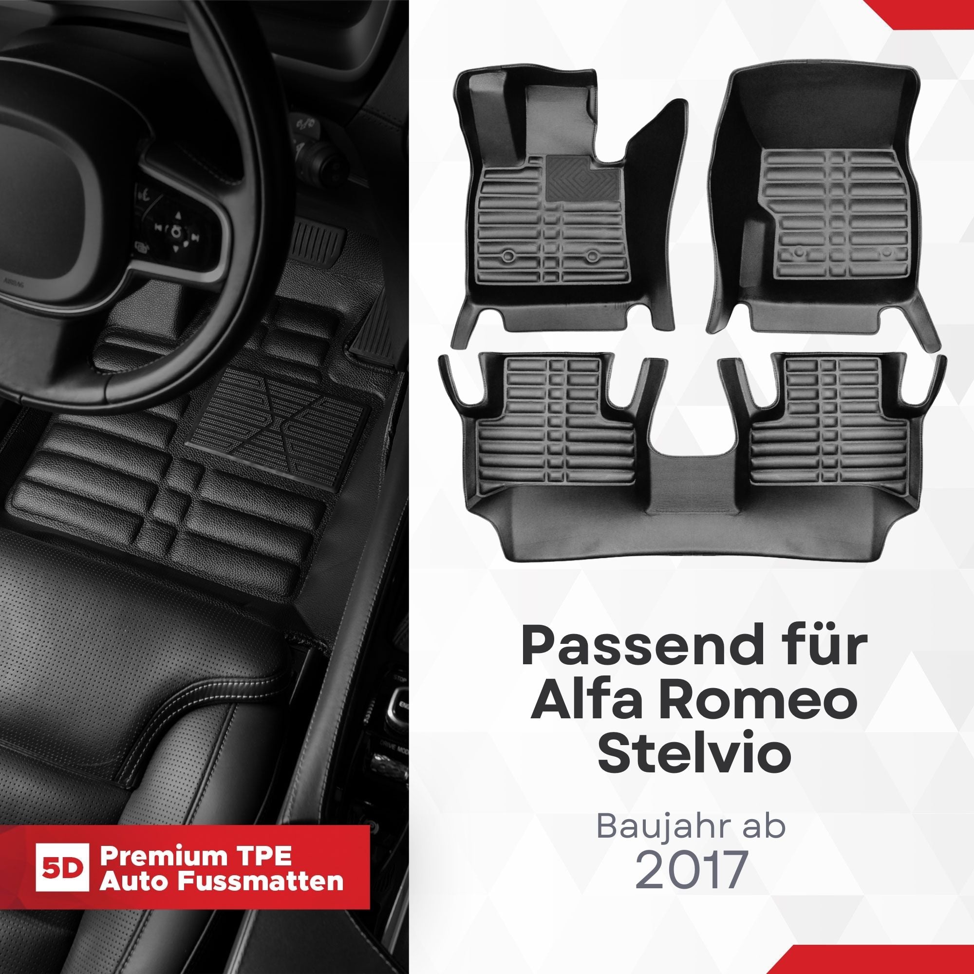 5D Premium Auto Fussmatten für Alfa Romeo Stelvio 2017-2026 Facelift