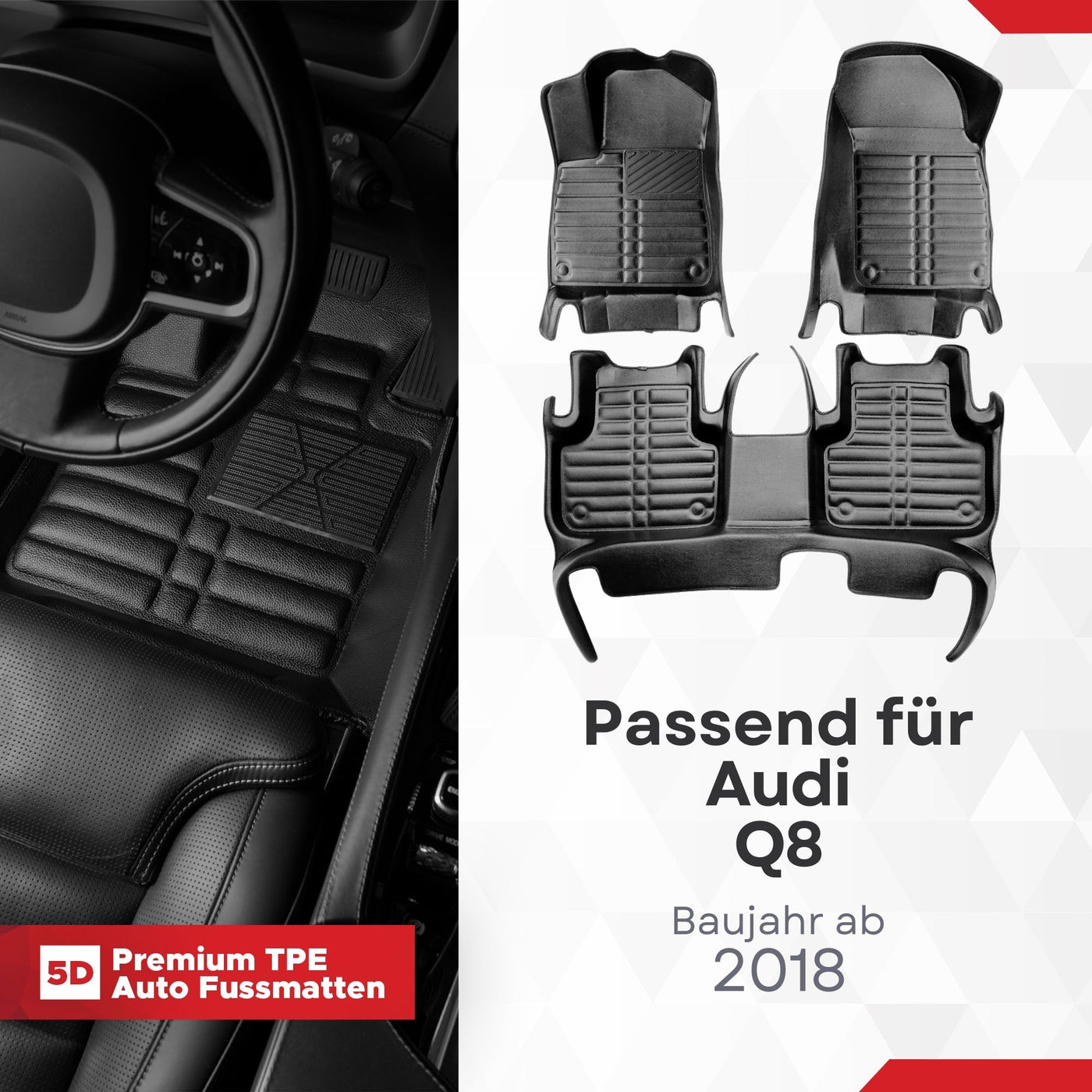 5D Premium Auto Fussmatten für Audi Q8 (4M) 2018-2026