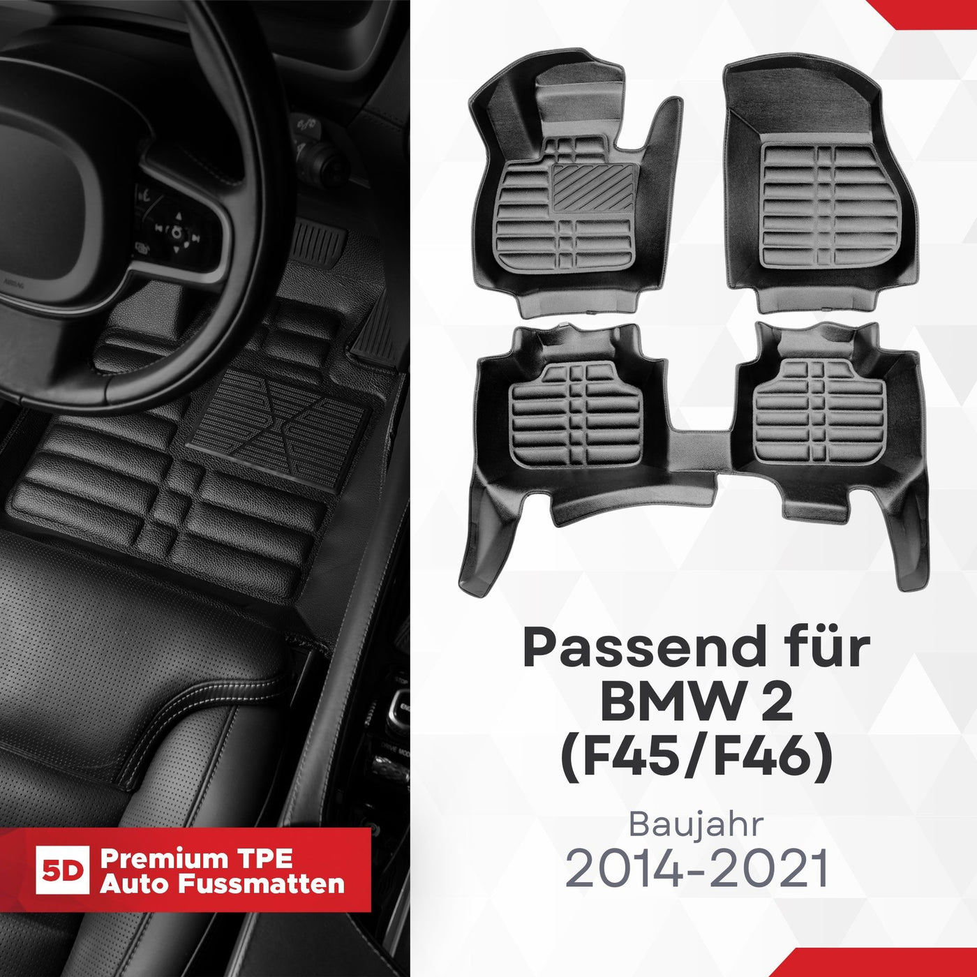 5D Premium Auto Fussmatten für BMW 2 (F45/F46) 2014-2022