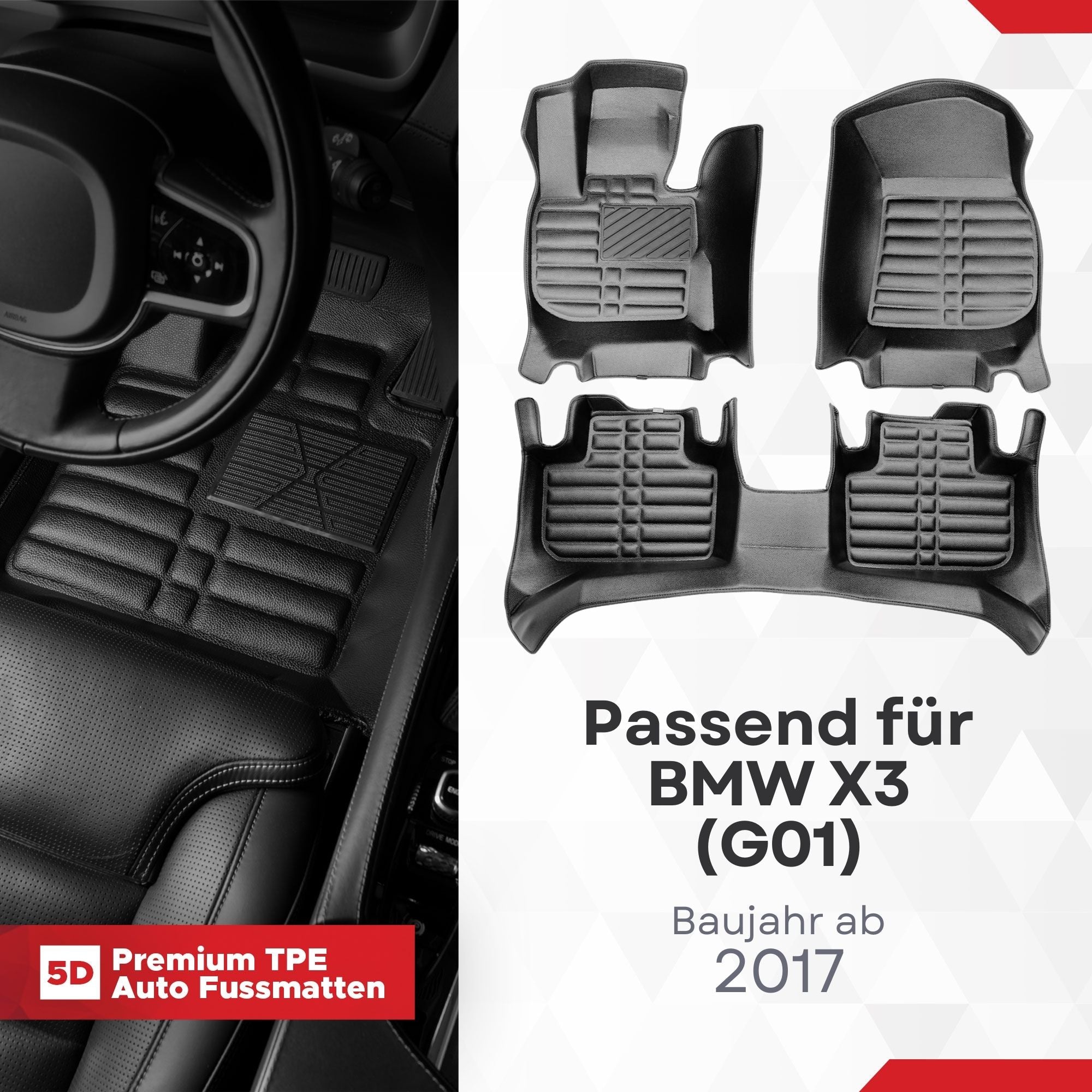 5D Premium Auto Fussmatten für BMW X3 (G01) 2017-2024
