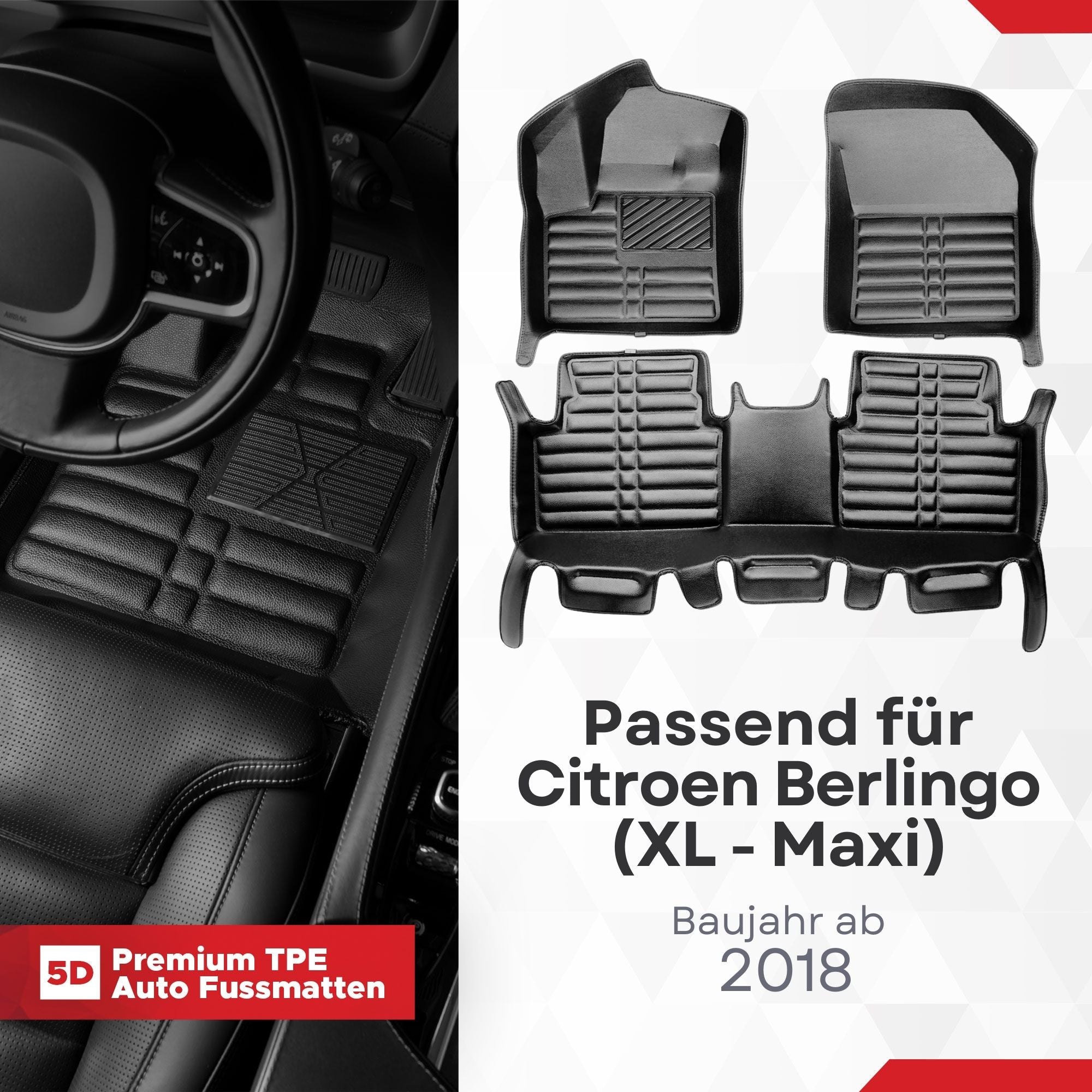 5D Premium Auto Fussmatten für Citroen Berlingo 3 (K9) 2018-2026