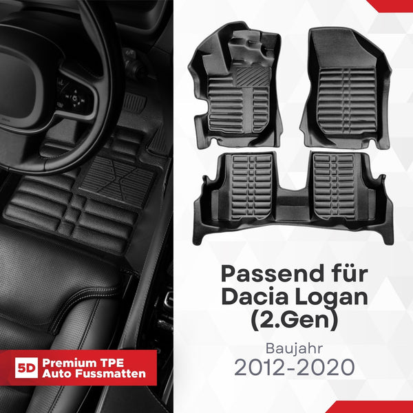 5D Premium Auto Fussmatten für Dacia Logan (II.Gen) 2013-2020