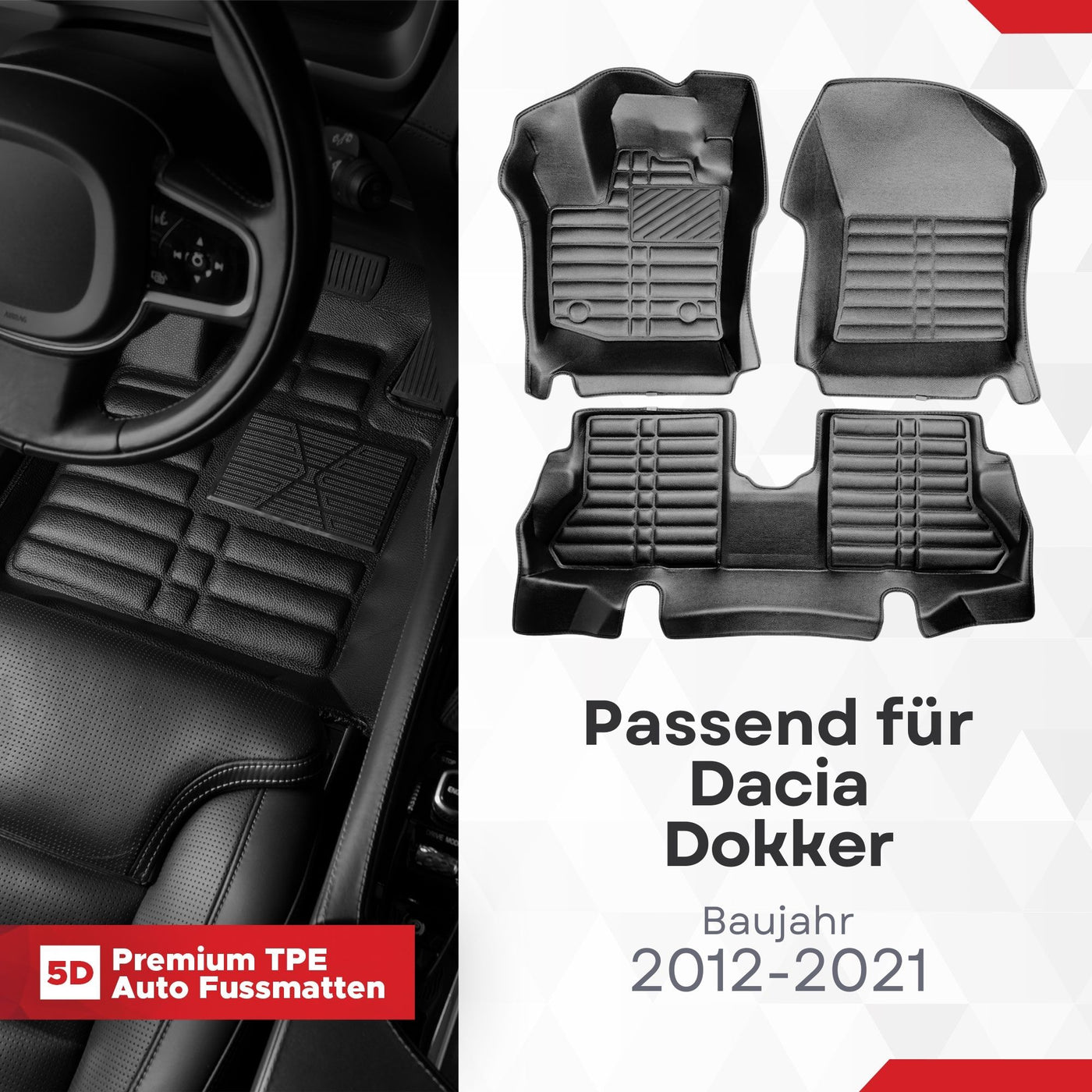 5D Premium Auto Fussmatten für Dacia Dokker 2012-2021