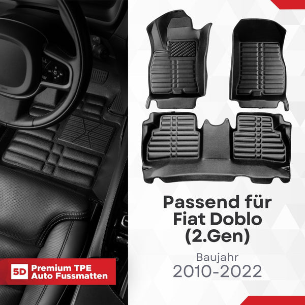 5D Premium Auto Fussmatten für Fiat Doblo (II.Gen) 2010-2022