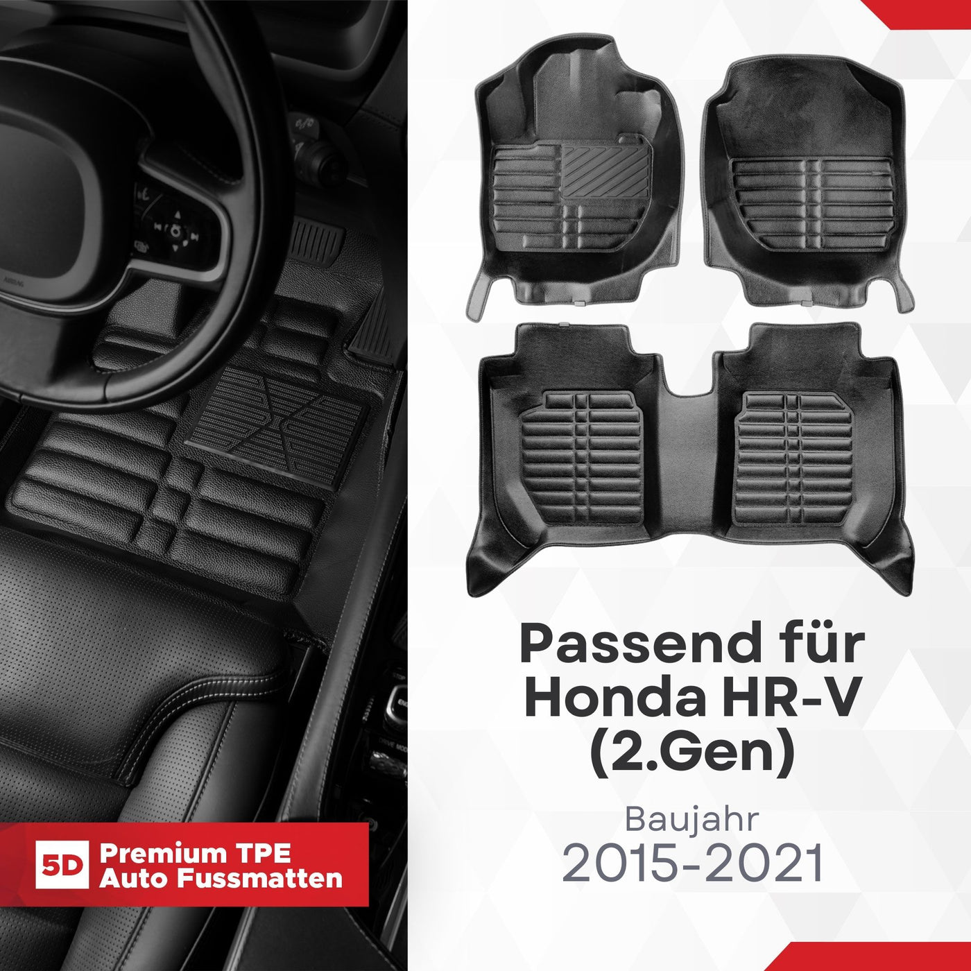 5D Premium Auto Fussmatten für Honda HR-V (II.Gen) 2015-2021