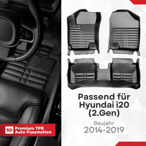 5D Premium Auto Fussmatten für Hyundai i20 (II.Gen) 2014-2020