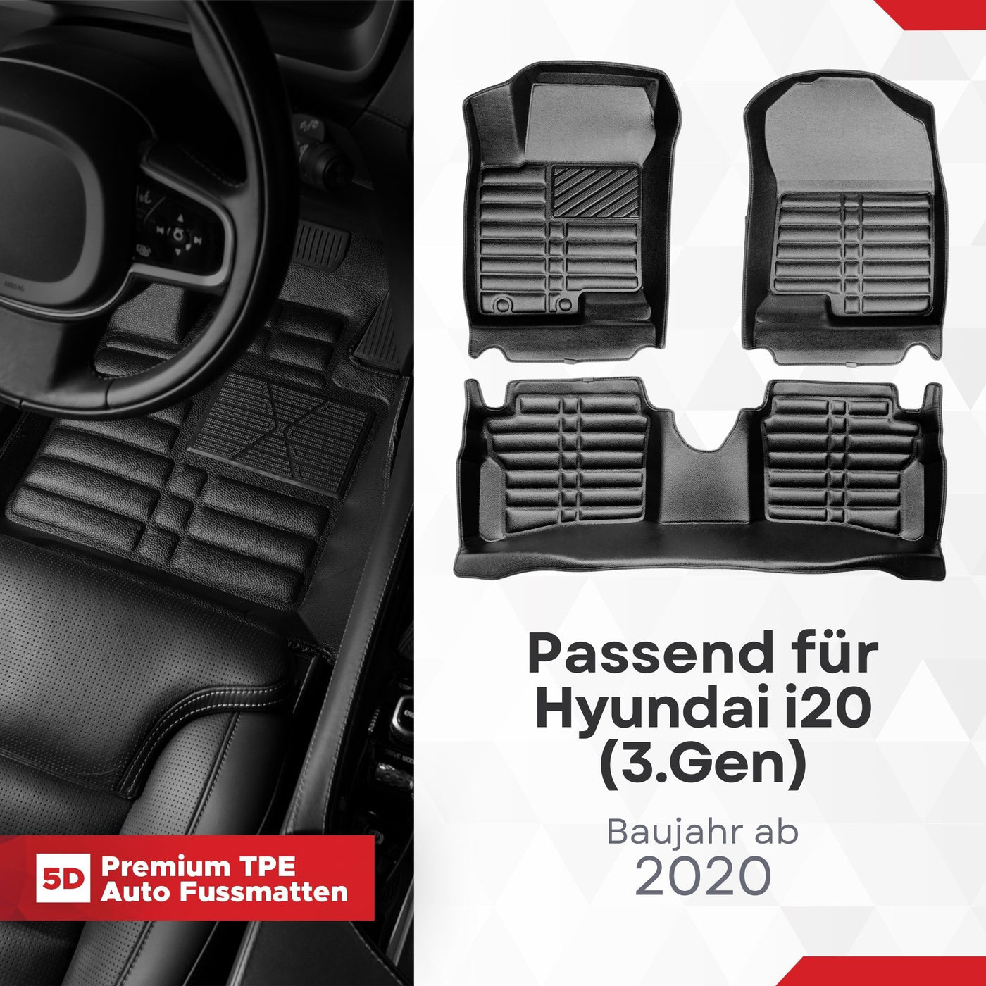 5D Premium Auto Fussmatten für Hyundai i20 (III.Gen) 2020-2026