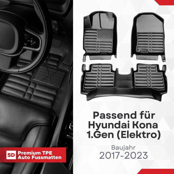 5D Premium Auto Fussmatten für Hyundai Kona Eletro (I.Gen) 2017-2023
