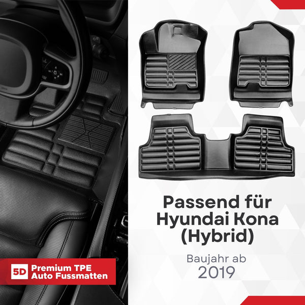 5D Premium Auto Fussmatten für Hyundai Kona Hybrid (I.Gen) 2019-2023