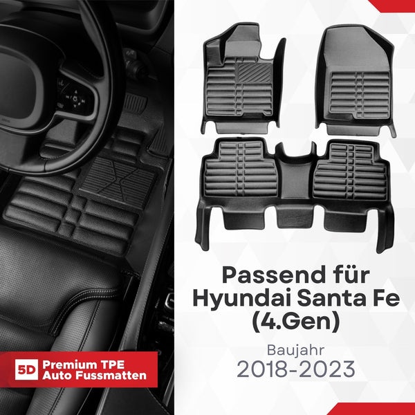 5D Premium Auto Fussmatten für Hyundai Santa Fe (IV.Gen) 2018-2024